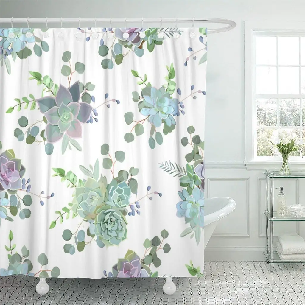 Shower Curtain Flower Green Co - Echeveria Succulent 리뷰 및 가격